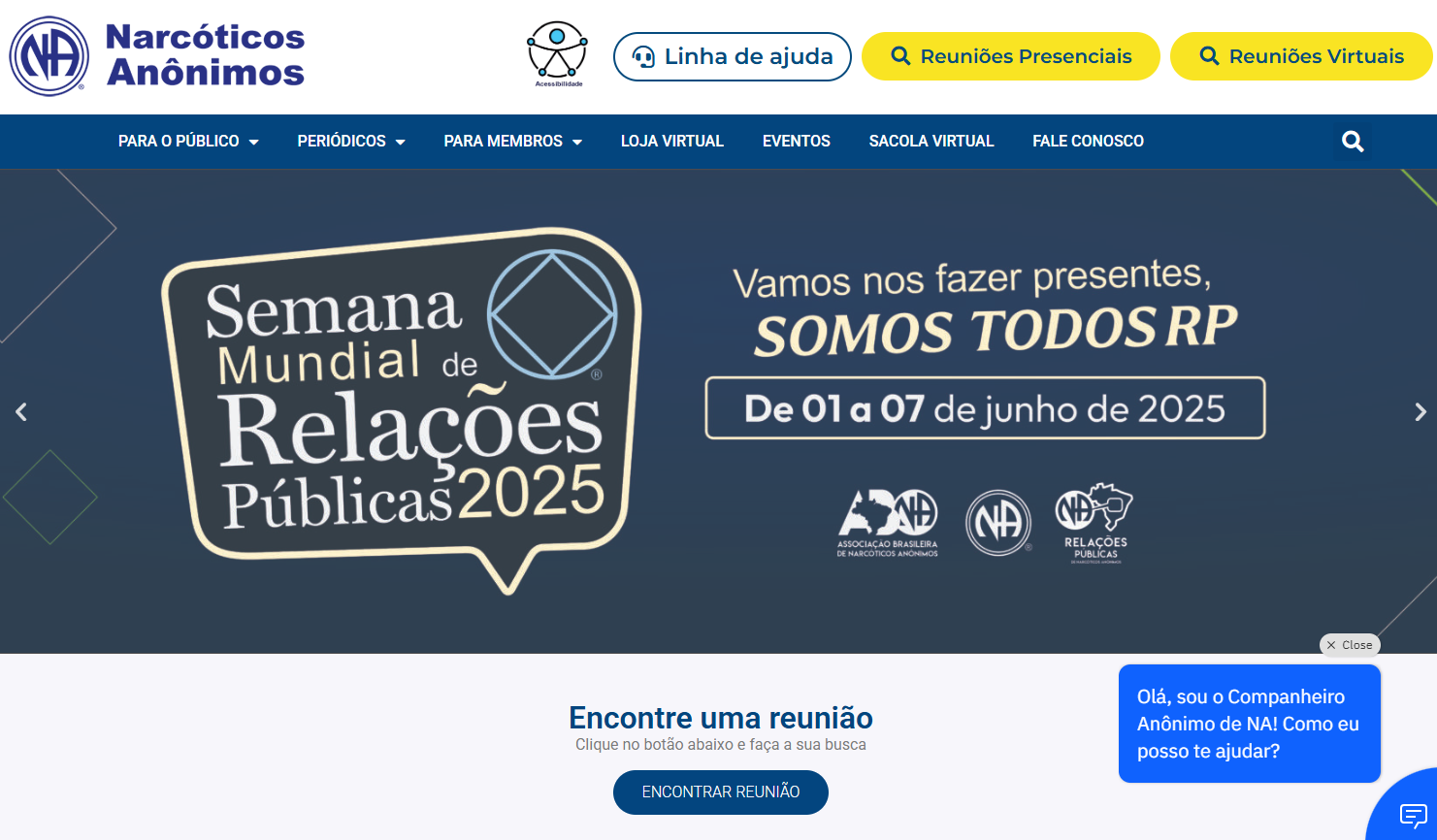 site oficial de Narcóticos Anônimos